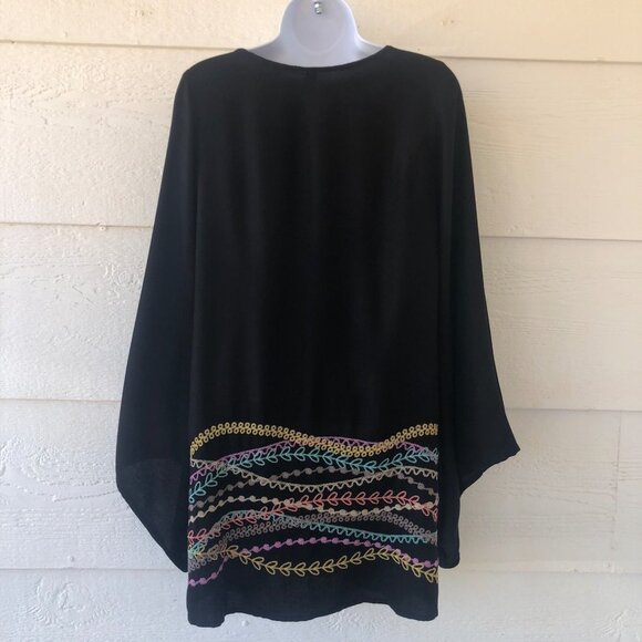 Long Line Size Small Black Multicolor Embroidered Tunic Top Asymmetrical Bell Sl - Picture 4 of 12